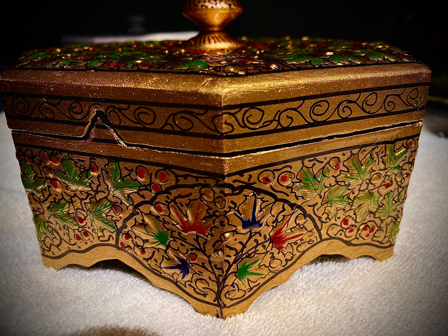GOLDEN BLOOM OCTAGONAL MULTIPURPOSE BOX – HANDCRAFTED PAPIER- MACHE ELEGANCE