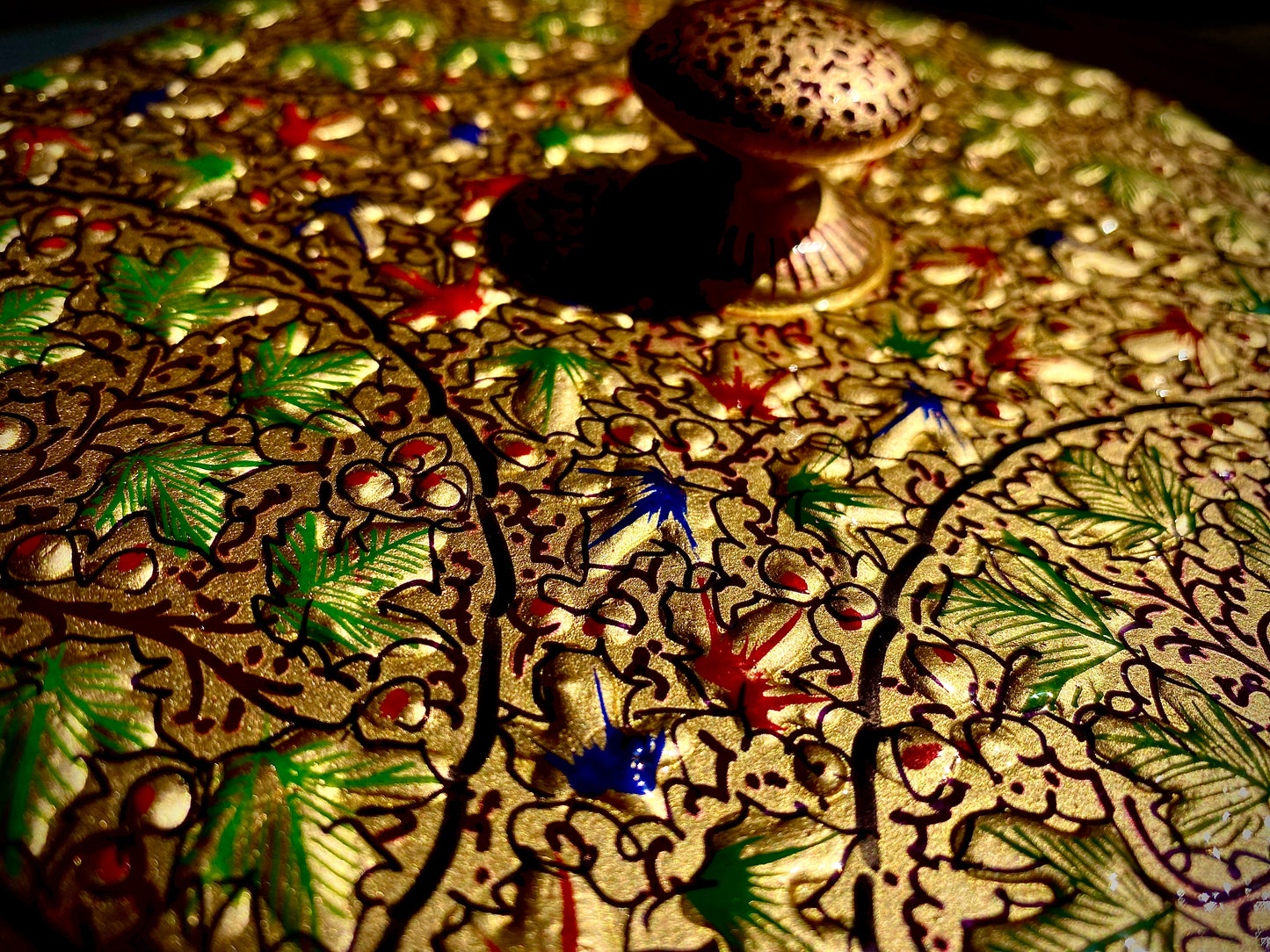 GOLDEN BLOOM OCTAGONAL MULTIPURPOSE BOX – HANDCRAFTED PAPIER- MACHE ELEGANCE