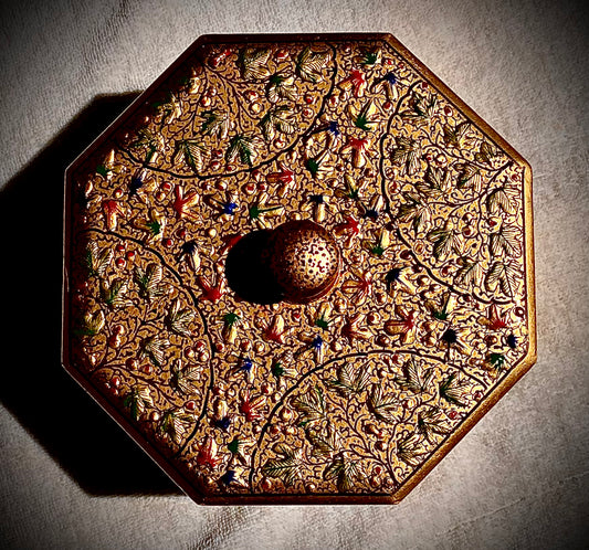GOLDEN BLOOM OCTAGONAL MULTIPURPOSE BOX – HANDCRAFTED PAPIER- MACHE ELEGANCE