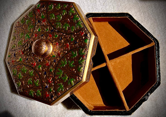 GOLDEN BLOOM OCTAGONAL MULTIPURPOSE BOX – HANDCRAFTED PAPIER- MACHE ELEGANCE