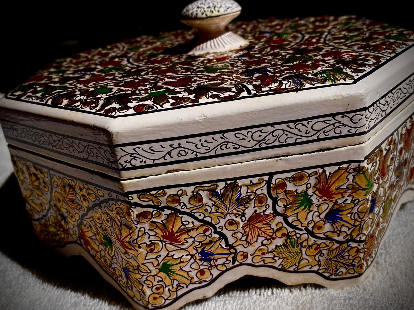 THE WHITE VELVET MULTIPURPOSE GOLDEN BOX – HANDCRAFTED PAPER-MACHE