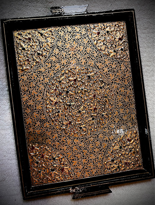 BLOSSSOM BLACK PAPER MACHEE TRAY